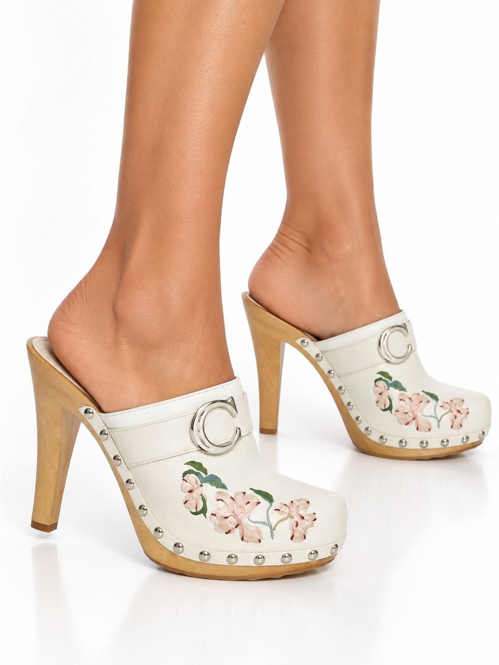 Rare Vintage DIOR by John Galliano White Embroidered Floral Print Clogs …